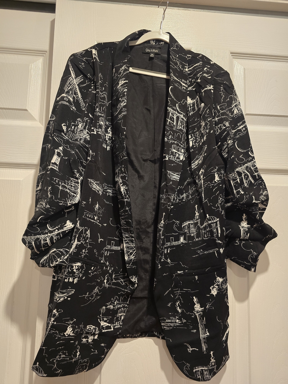 onenmoreusaRuched Puff Sleeve Open-Front Blazer